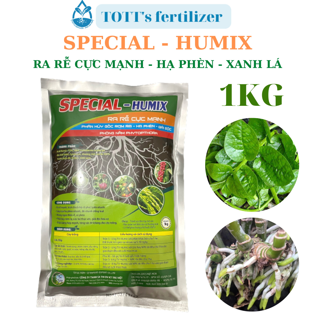 Phân Bón Humic Acid Dạng Bột tan 100% Gói 1Kg Kích Thích Ra Rể, Phục Hồi Cây trồng TOTT's fertilizer