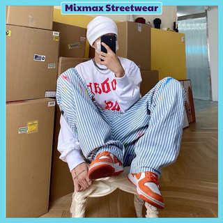 [ORDER+ẢNH THẬT] Quần ống rộng kẻ sọc xanh vảy sơn nghệ thuật Unisex Ulzzang siêu chất - độc - cá tính