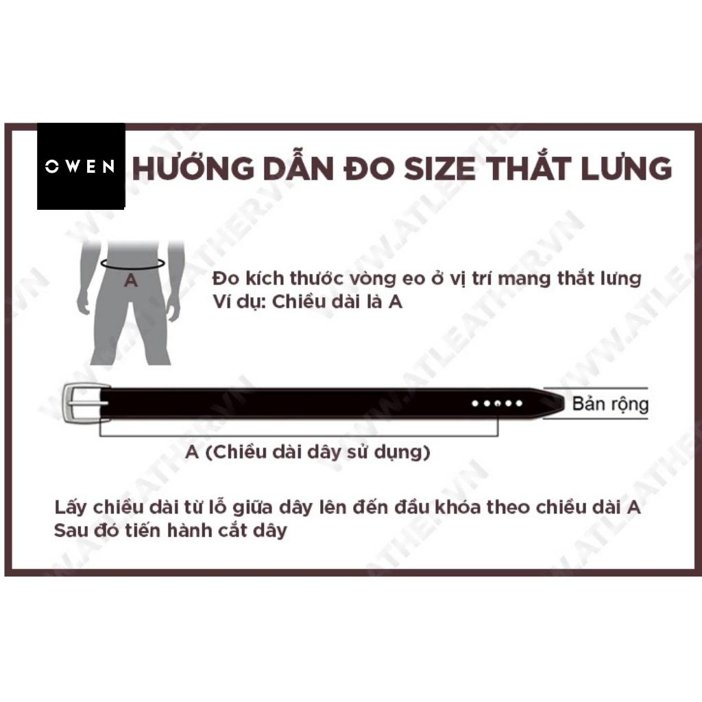 Thắt lưng da bò nam cao cấp OWEN BELT220595 dây nịt da thật màu đen mặt hợp kim đúc nguyên khối khóa trượt tự động