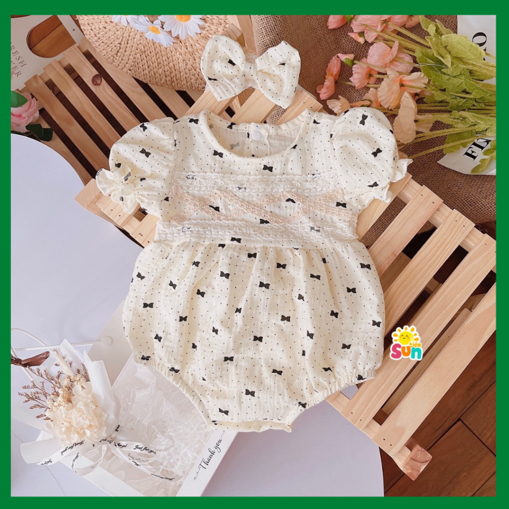 ẢNH THẬT - HÀNG SẴN, tặng turban, 4-10kg, body cho bé gái chất xô muslin mềm mát