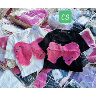   Áo croptop chất cotton khô 3158 dáng rộng - Croptop đắp jean