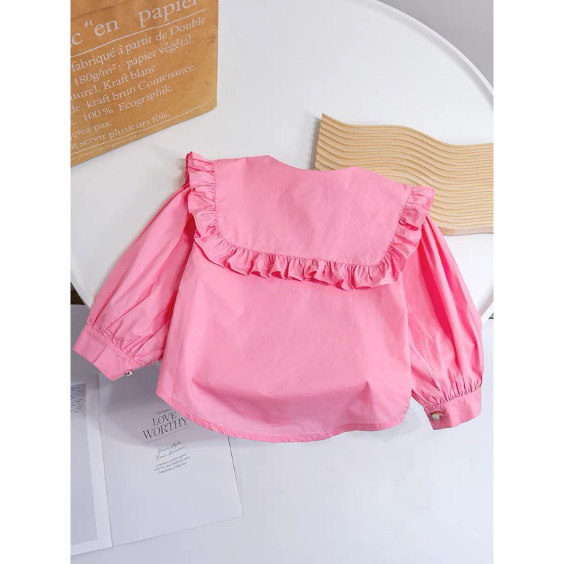 14-24kg áo sơ mi cổ bèo tiểu thư cho bé gái, áo trắng đi học cho bé gái