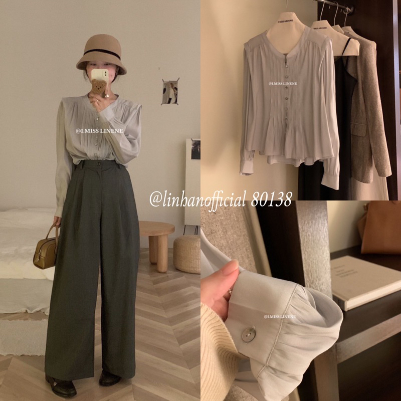 Áo sơ mi xếp li I Miss Linene 80138 (Hàng có sẵn)🇰🇷