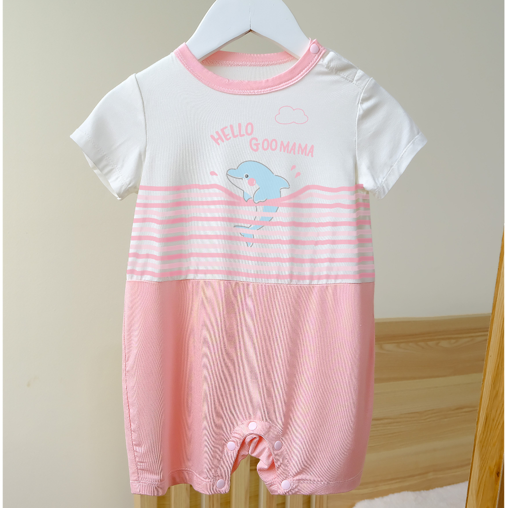 Bodysuit Sơ Sinh hoạ tiết cá heo Cho Bé Trai Bé Gái Goodmama GBH3-36