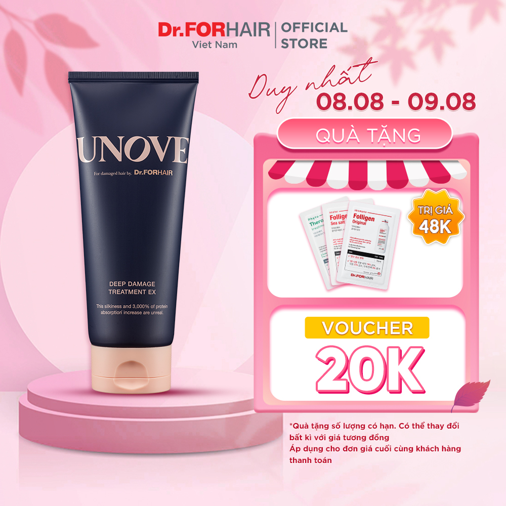 Kem ủ phục hồi nuôi dưỡng, chăm sóc tóc khô và hư tổn nặng  Dr.FORHAIR UNOVE DEEP DAMAGE TREATMENT EX 207ml