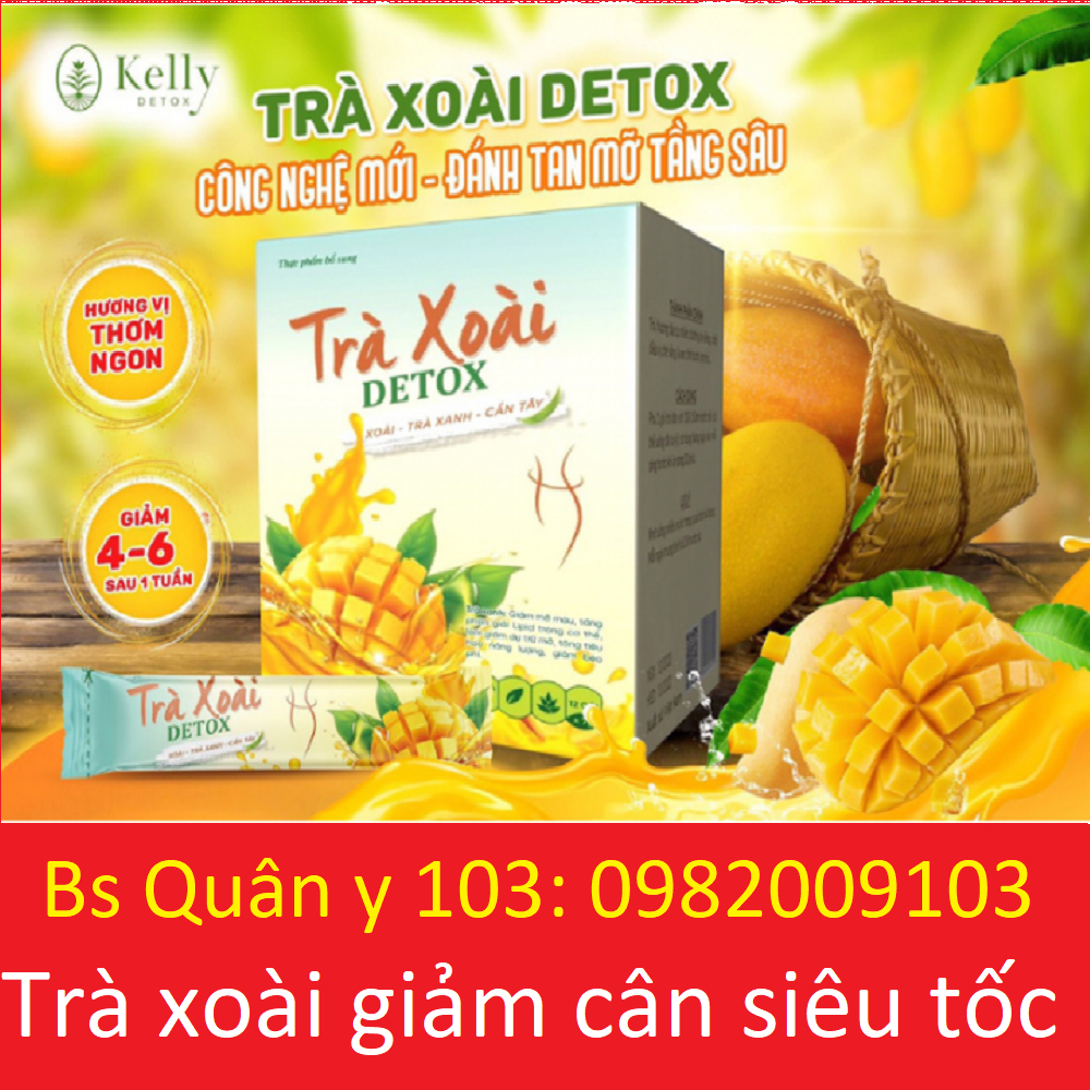 Trà giảm cân vị xoài detox trà xanh cần tây chính hãng kelly detox