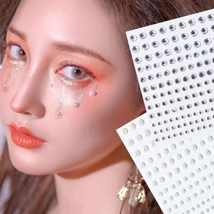 Ranliy🌰Đá đính tóc mặt có sẵn keo dán gồm 100 viên, đá dán makeup, đá đính mặt hóa trang