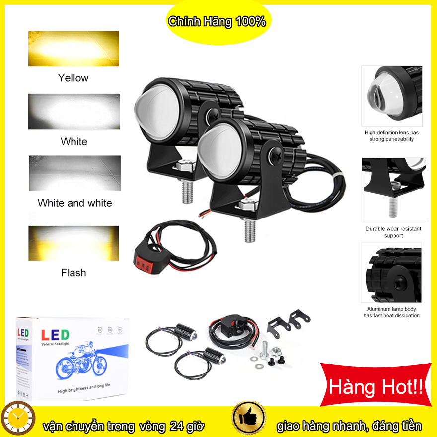 Mini đèn led xe máy siêu sáng đèn trợ sáng xe máy bóng đèn led xe máy đèn trợ sáng Cos vàng Pha Trắng