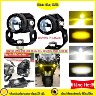 Đèn trợ sáng bi cầu mini 2 màu led xe máy đèn led xe máy đèn pha đèn led xe máy đèn trợ sáng xe máy Cos Trắng Vàng