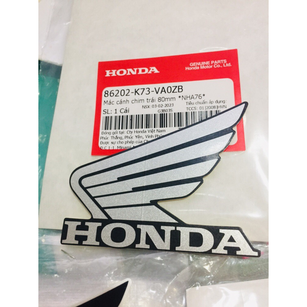 Logo tem cánh chim Honda dán yếm bửng Future Led màu đỏ , đen, bạc 86202K73VA0ZB 86202K73V60ZD 86202K73VA0ZC