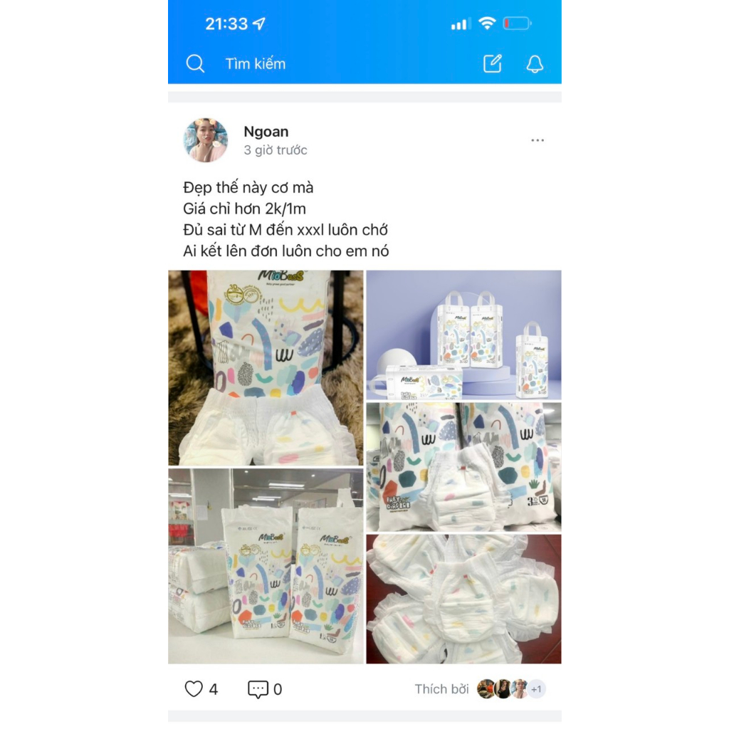 Bỉm quần Miobuss 1 bịch 50 miếng bo mông hàng công ty M/L/XL/XXL/XXXL