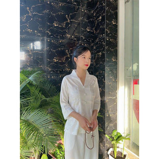Đồ Lam Đi Chùa - Bà Lai Gấm Nút Bọc Phối Quần Lụa