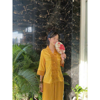 Đồ Lam Đi Chùa - Bà Lai Gấm Nút Bọc Phối Quần Lụa