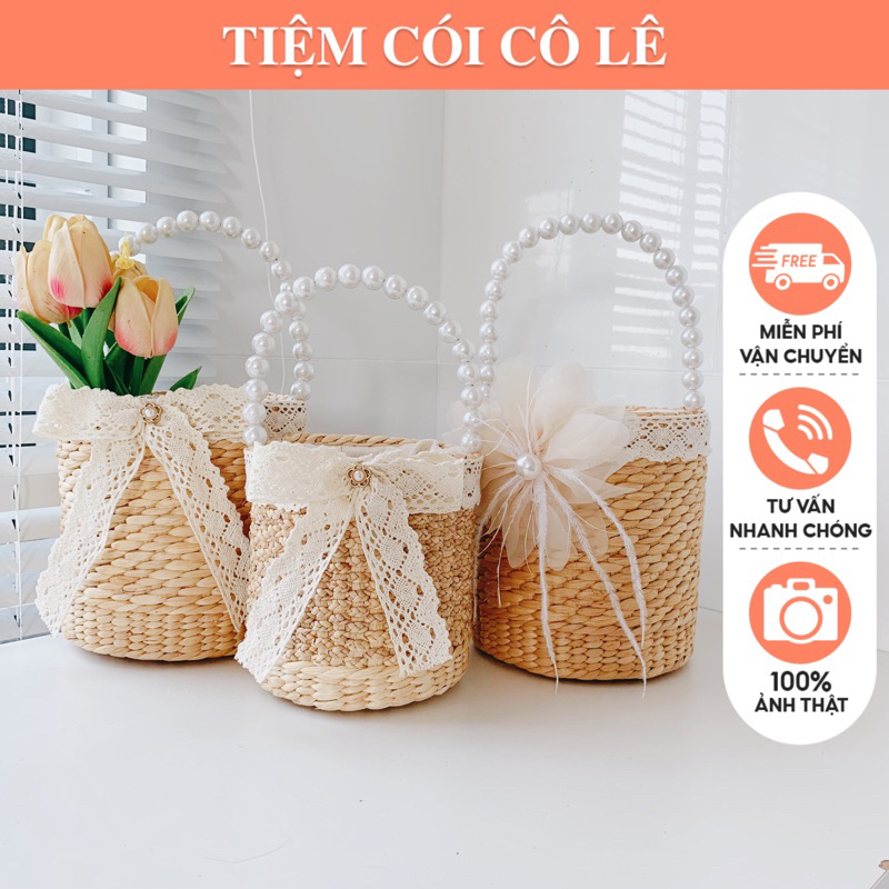 Túi cói lục bình quai ngọc sang chảnh thời trang nữ hè 2023-Tiệm Cói Cô Lê