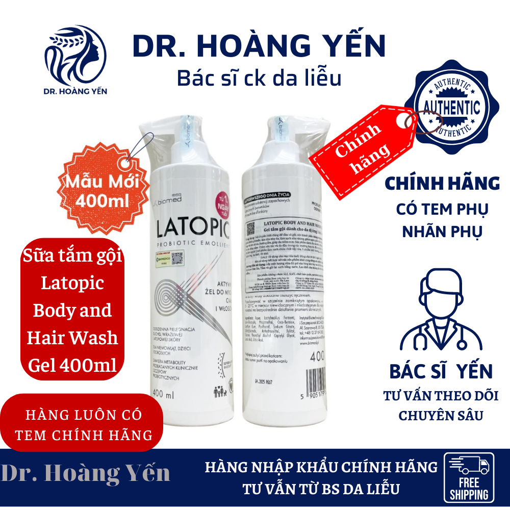 CHÍNH HÃNG NHẬP KHẨU | Sữa tắm gội Latopic Body and Hair Wash Gel 400ml giảm ngứa dịu nhẹ dành cho trẻ sơ sinh - bs Yến