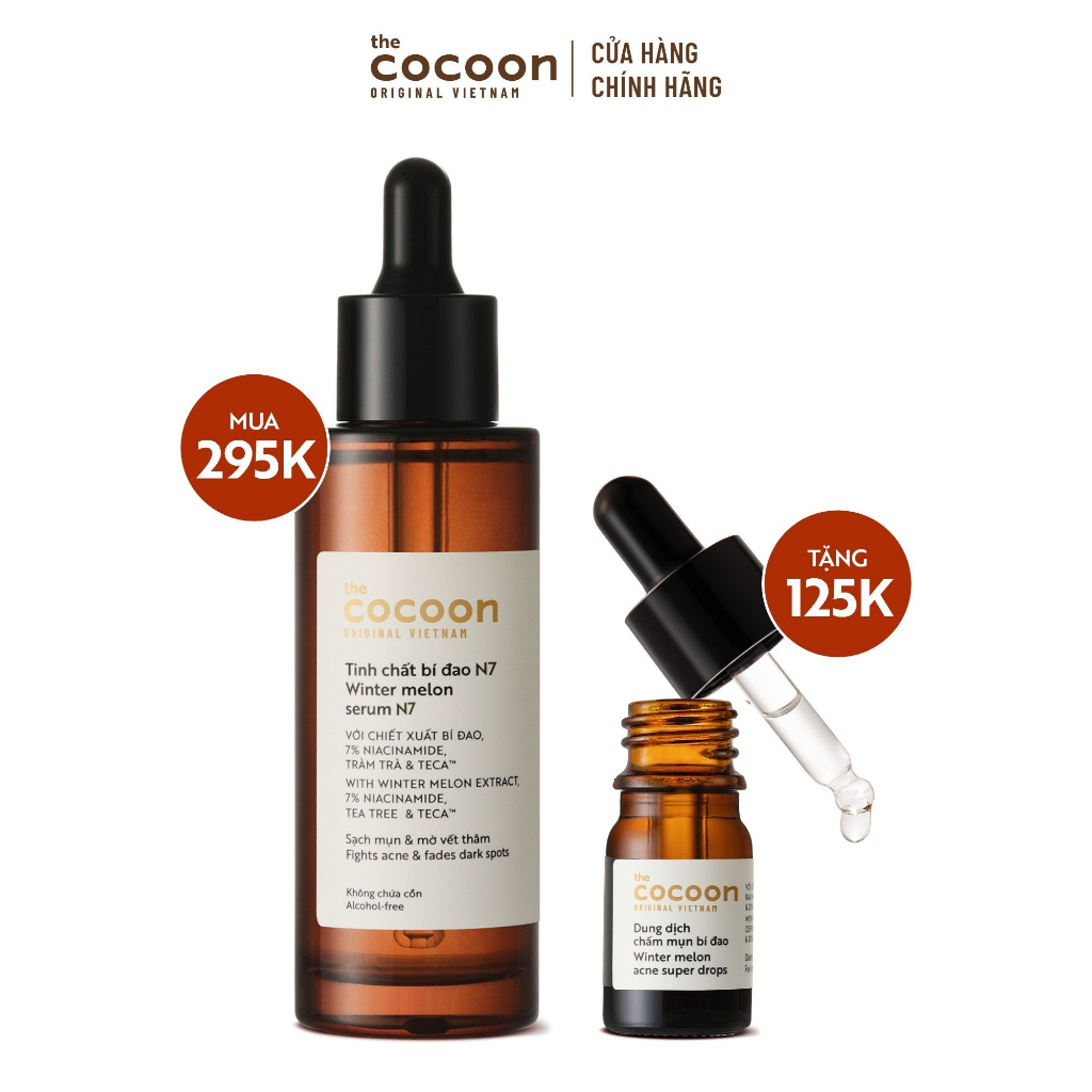 SPECIAL DEAL Tinh chất bí đao (serum) 7% Niacinamide sạch mụn & mờ vết thâm Cocoon 70ml - Tặng 1 dung dịch chấm mụn 5ml