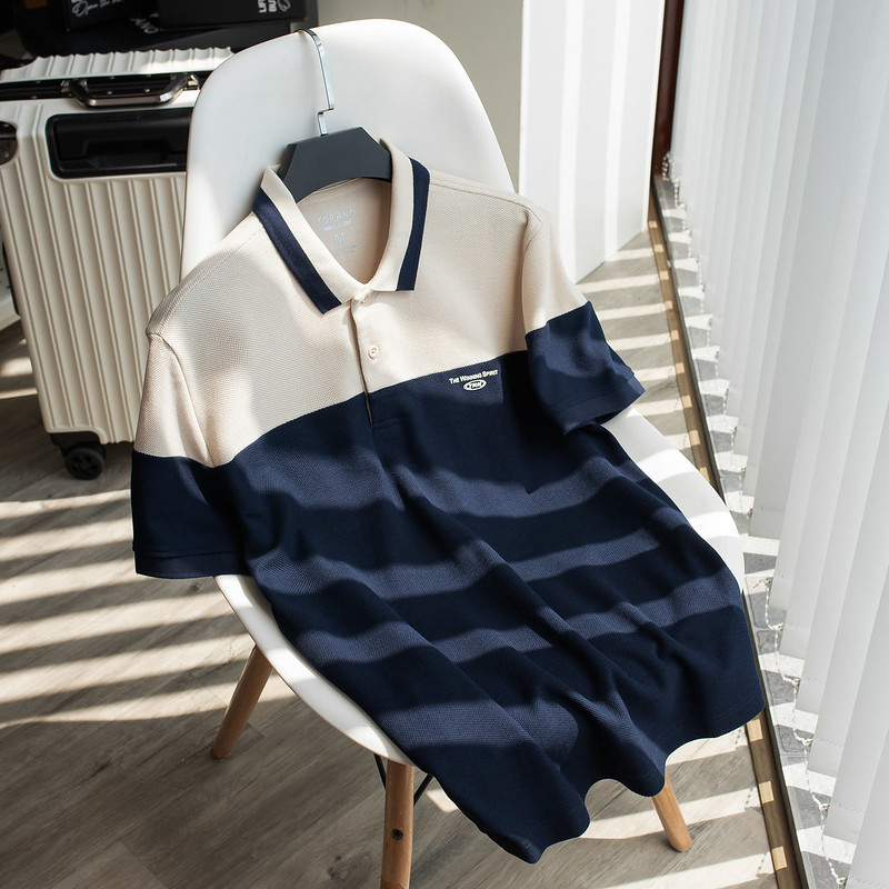 Áo polo nam TORANO ngắn tay, thoáng khí, can phối vải dệt hiệu ứng Hexagon ESTP060