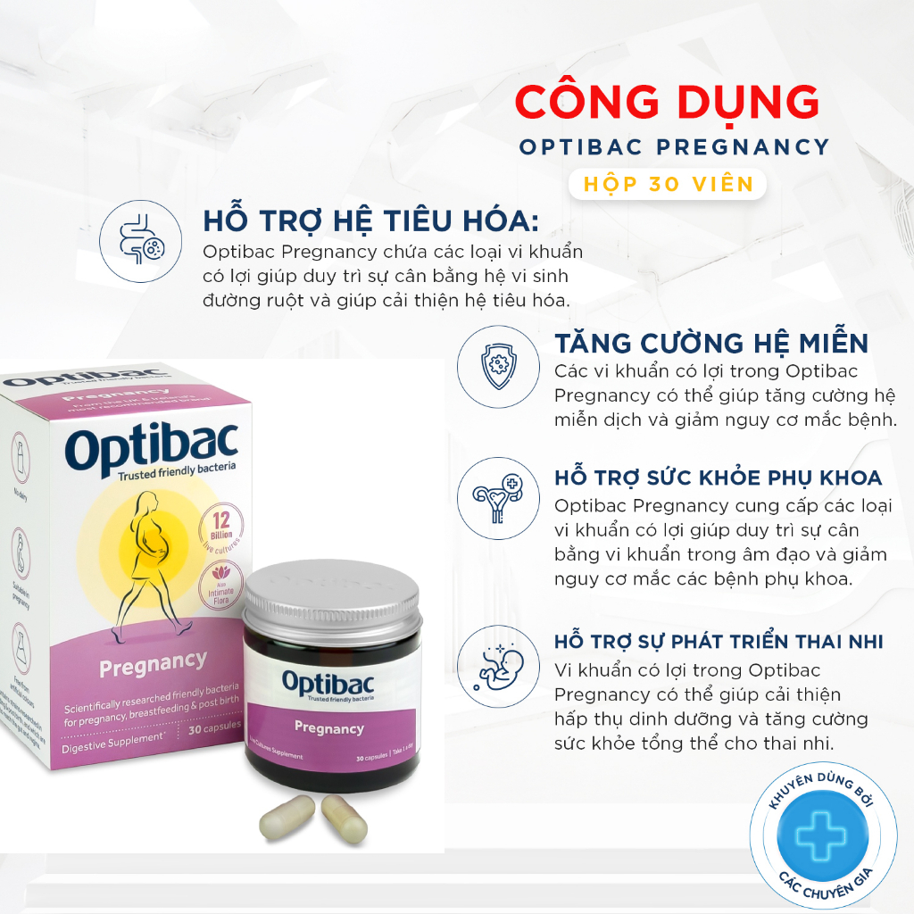 Men vi sinh OptiBac Probiotics For Pregnancy cho mẹ bầu và con bú cải thiện tiêu hoá, miễn dịch, viêm phụ khoa