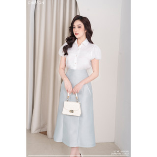 Chân váy tafta chữ A xếp ly eo Chiffon