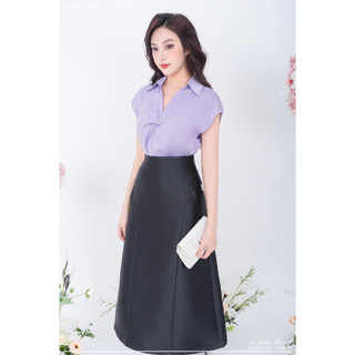Chân váy tafta chữ A xếp ly eo Chiffon