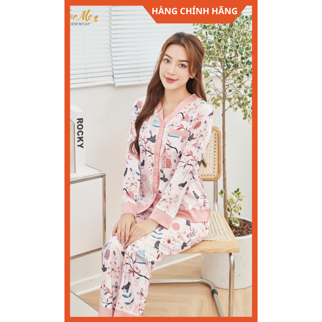 Bộ Lụa Giấy Luxury dài tay LỒNG CHIM 04, Hàng Chính Hãng ForMe Pijamas