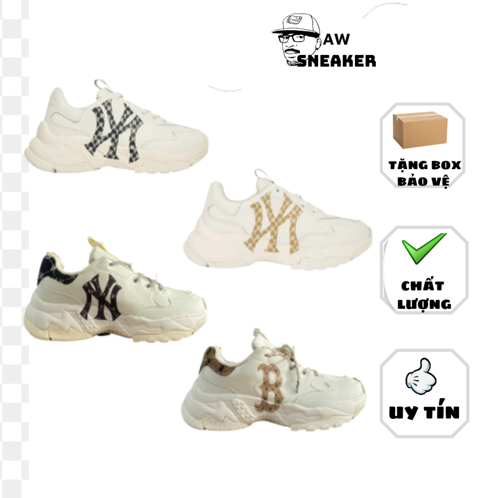 Giày thể thao MLB gót nỉ đen/nâu hot 2023,Giày sneaker M.LB NY đen nâu dành cho nam nữ chuẩn 1:1 full bill box phụ kiện
