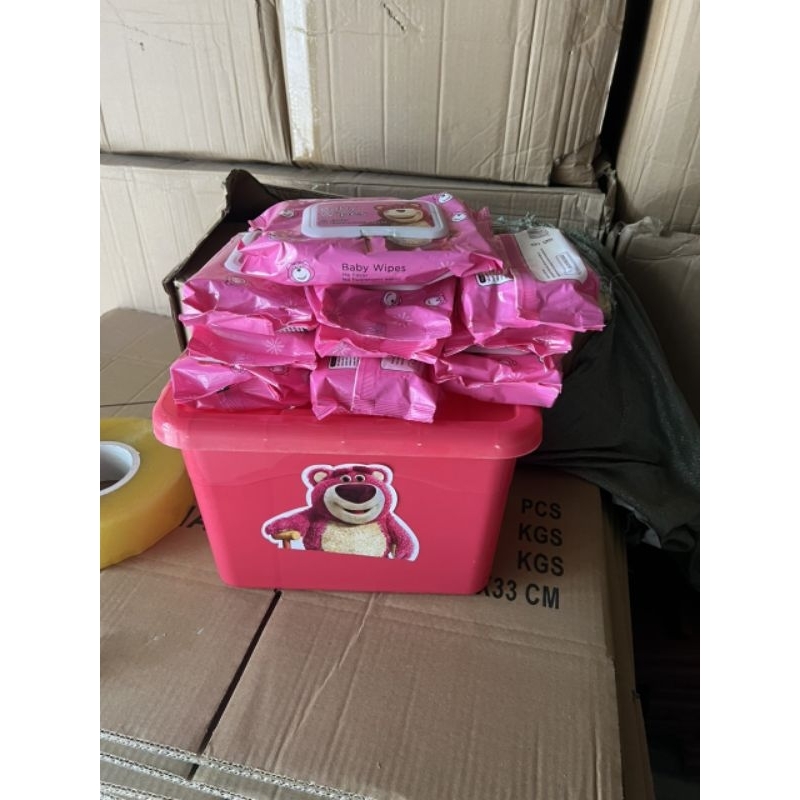 Set 10 Gói Khăn Giấy Gấu Dâu Kèm Xô Gấu Dâu Siêu Xịn_Gấu Xô