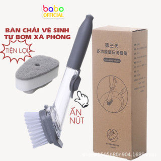 Chổi cọ rửa nồi cán dài bơm xà phòng tự động bàn chải nhà bếp cọ rửa xong chảo chống dính babo (TE16)