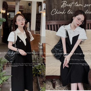 Váy cát hàn phối sơ mi tặng kèm tag đá tiểu thư