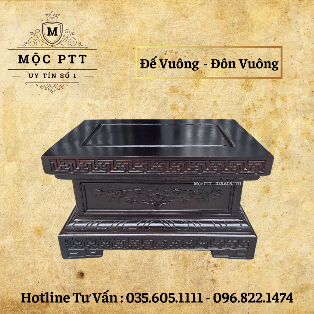 Đôn Vuông , Đế Vuông màu Cổ gỗ Hương Đá kích thước mặt 20 đến 40 cao 20 cm chịu lực cực tốt trên 100 kg