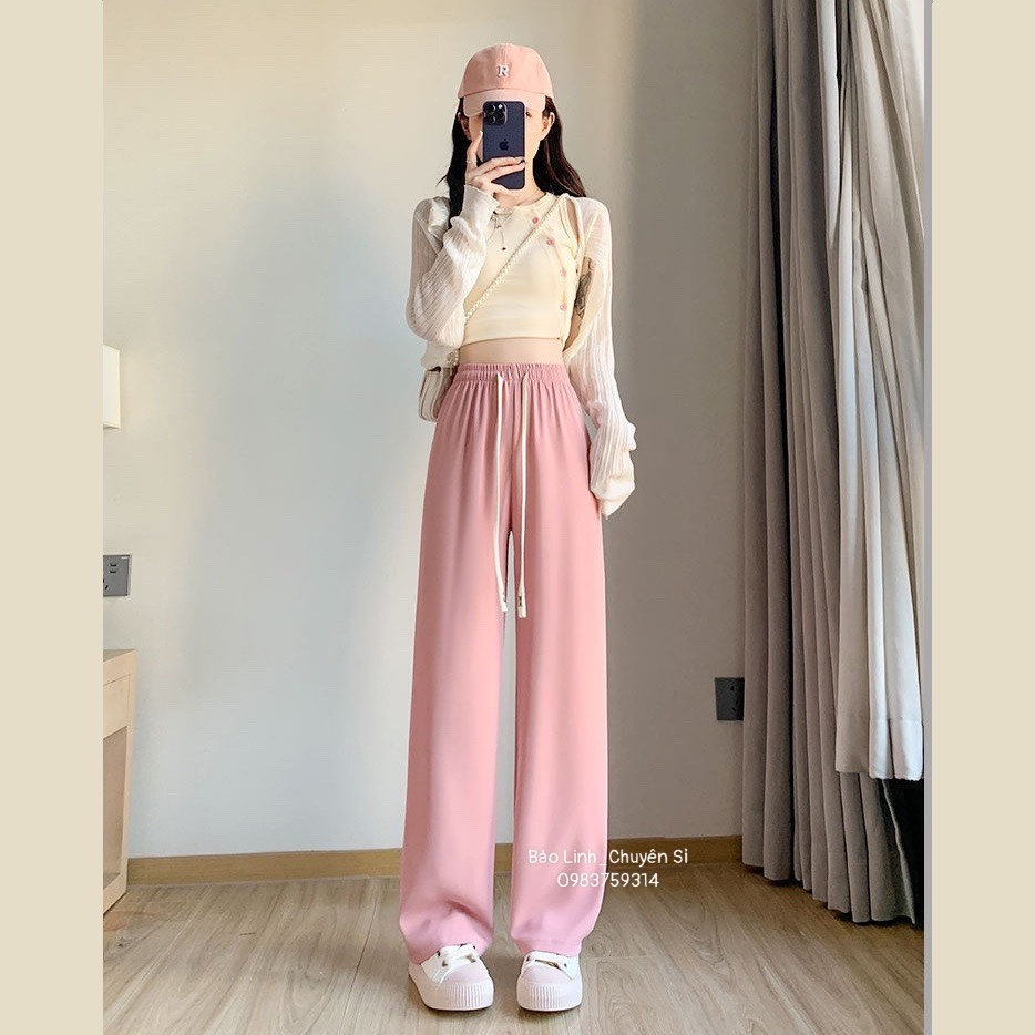 Quần Ống Rộng Nữ Cạp Chun Bảo Linh Chất Chéo Hàn Mêm Mịn Ống Suông Tôn Dáng