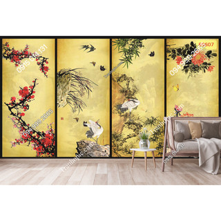 Tranh dán tường tứ quý và chim hạc 80607
