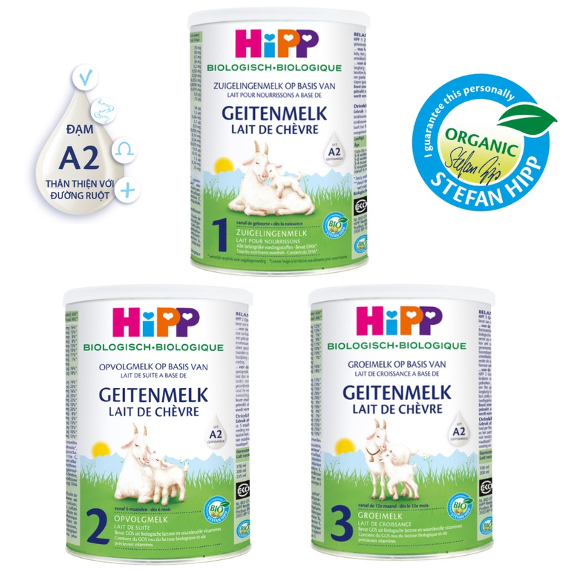 Combo 2 lon sữa dê HiPP Organic 400g Số 1,2,3 Giúp Bé Phát Triển Chiều Cao, Trí Não, Tăng Cường Hấp Thu, Date 2024