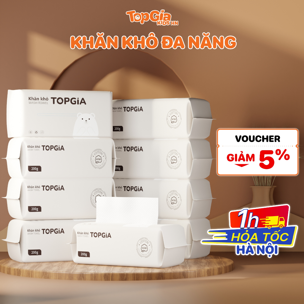 Khăn khô đa năng TOPGIAKIDS dạng rút siêu mềm mịn an toàn cho da em bé