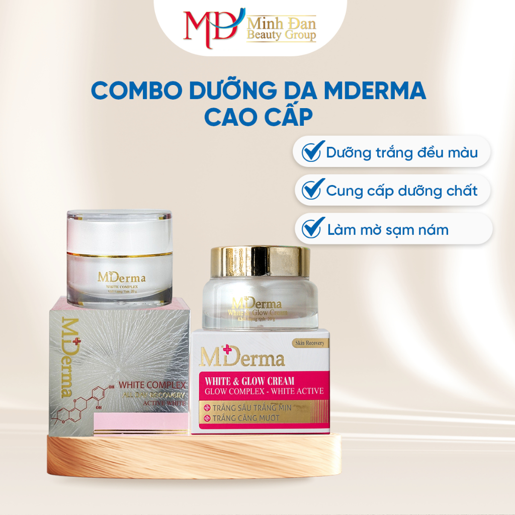 Combo cặp kem dưỡng da mặt cao cấp MDerma - Minh Đan Beauty Group [trắng sâu, trắng mạnh, trắng căng mướt]