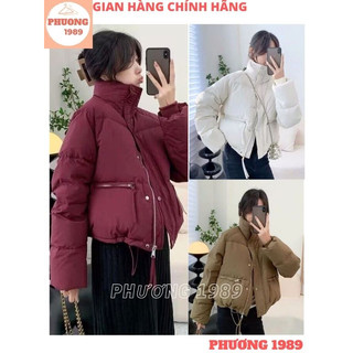 Áo phao béo nữ đại hàn không mũ dáng ngắn cúc bọc túi kéo ngang vải cao cấp khoác