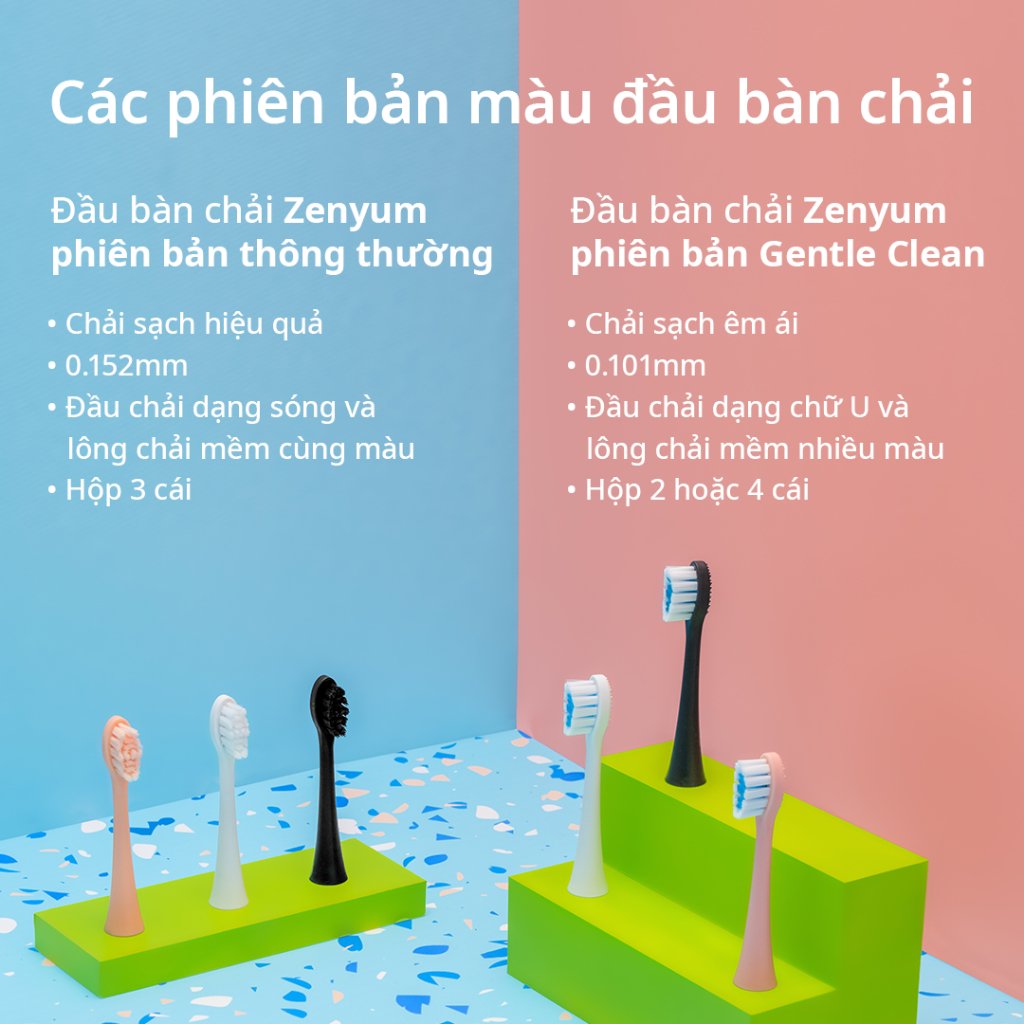 [SẢN PHẨM MỚI] Hộp 2 Đầu Bàn Chải ZenyumSonic Phiên Bản Êm Dịu - Màu Đen/Trắng/Hồng