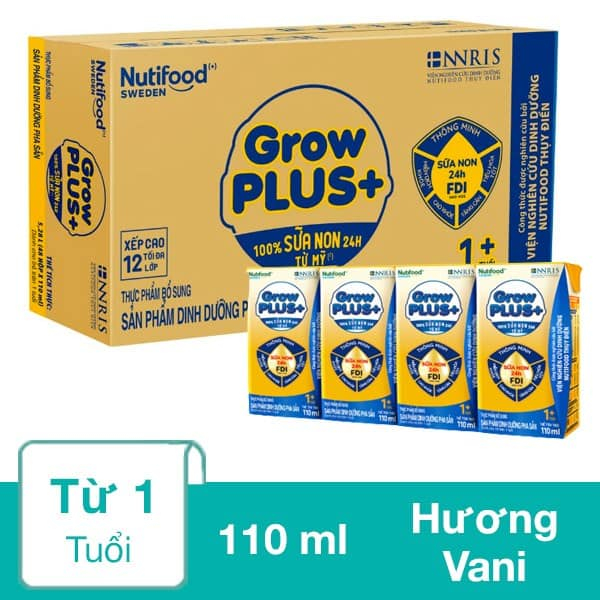 Thùng Sữa pha sẵn Nutifood Grow Plus Vàng sữa non 48 hộp 110ml