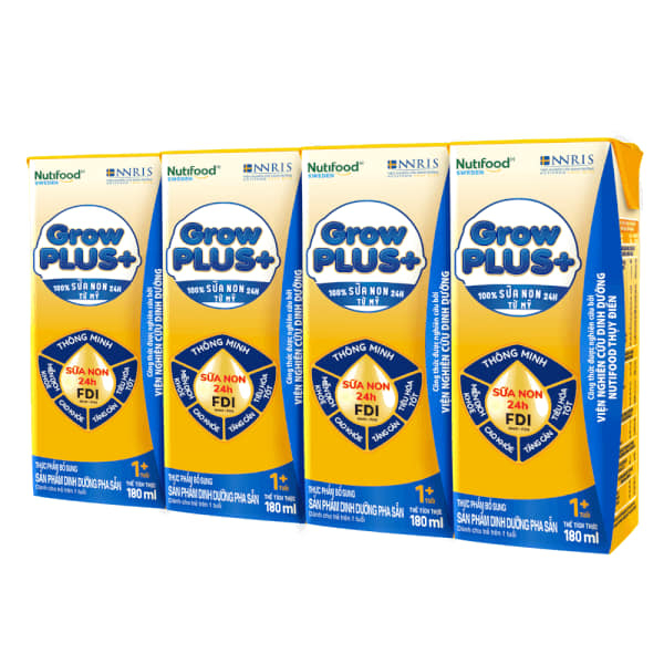 Thùng Sữa pha sẵn Nutifood Grow Pluss+ Vàng 48 hộp 180ml