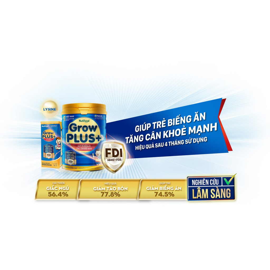 Lon sữa Nutifood Grow plus+ xanh 900g cho trẻ suy dinh dưỡng thấp còi, giúp trẻ tăng cân,