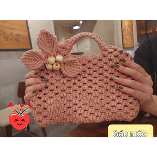 Túi xách đan macramé-túi macramé đựng điện thoại-túi cói dây dệt-túi xách-túi thủ công thời trang-Túi đan-túi lưới-túi
