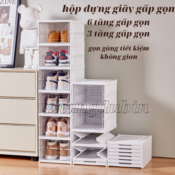 Hộp để giày dép,kệ để giày đa năng có thể gấp gọn tiện lợi, Tủ để giày gấp gọn chất liệu nhựa PP và PET độ bền cao