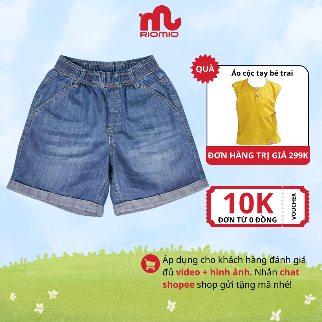Quần short jean bò bé trai Riomio quần đùi trẻ em cạp chun chất jean mềm không phai màu size đại 15-40kg - RM218
