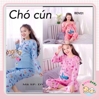 Bộ đồ bầu và sau sinh rẻ, chất cotton mặc nhà cho con bú, quần dài áo dài  - VUBABY