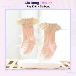 Tất/Vớ cổ cao cho bé gái  0-3 tuổi chất liệu cotton viền ren phong cách vintage Hàn Quốc cao cấp