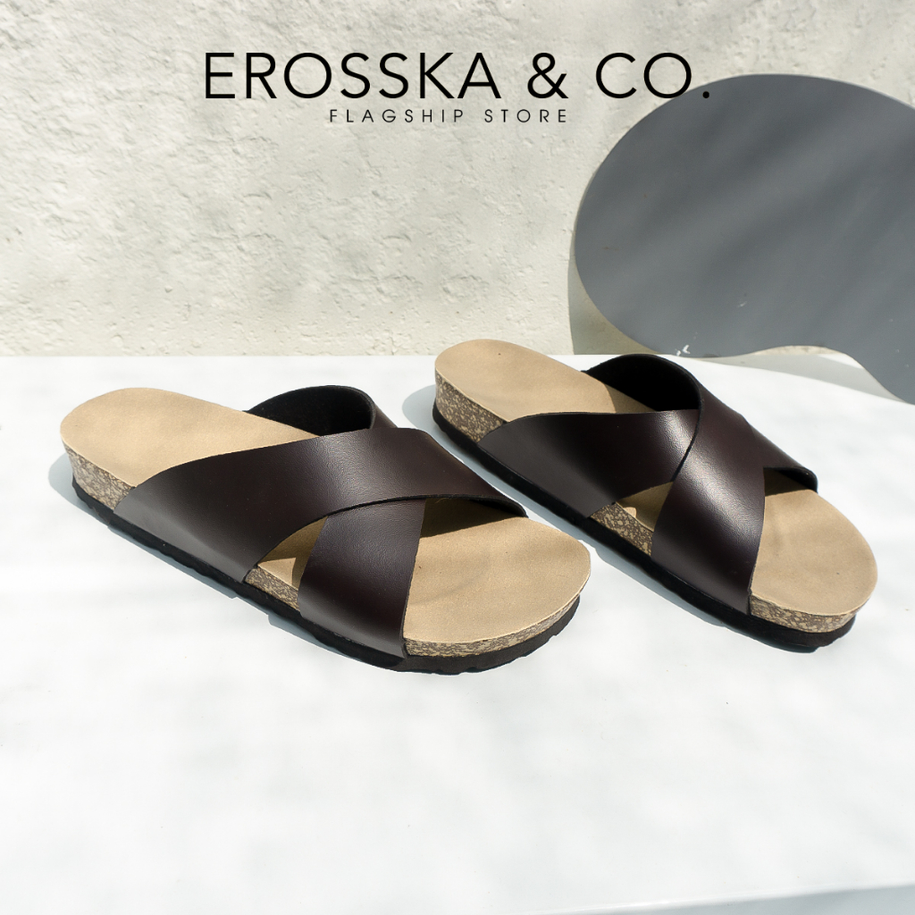 Dép Birken quai chéo Erosska thời trang màu đen trắng - DT001