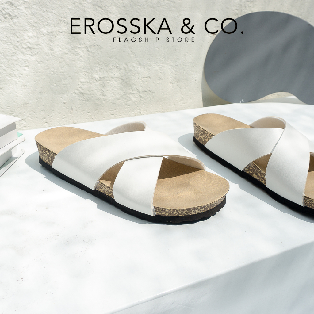 Dép Birken quai chéo Erosska thời trang màu đen trắng - DT001