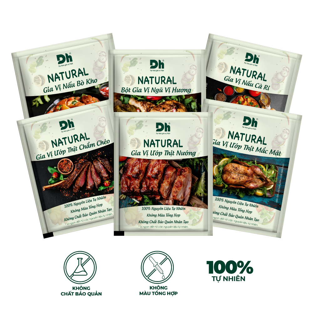 Combo 6 gói gia vị ướp Dh Foods - Ngũ vị hương, Cà ri, Bò Kho, Ướp thịt nướng, Chẩm Chéo, Mắc Mật