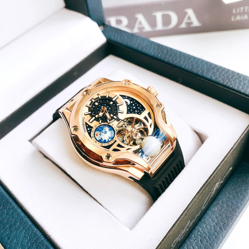 Đồng Hồ Nam Huboler Hanboro Automatic , Dây Cao Su , Size 45mm fullbox