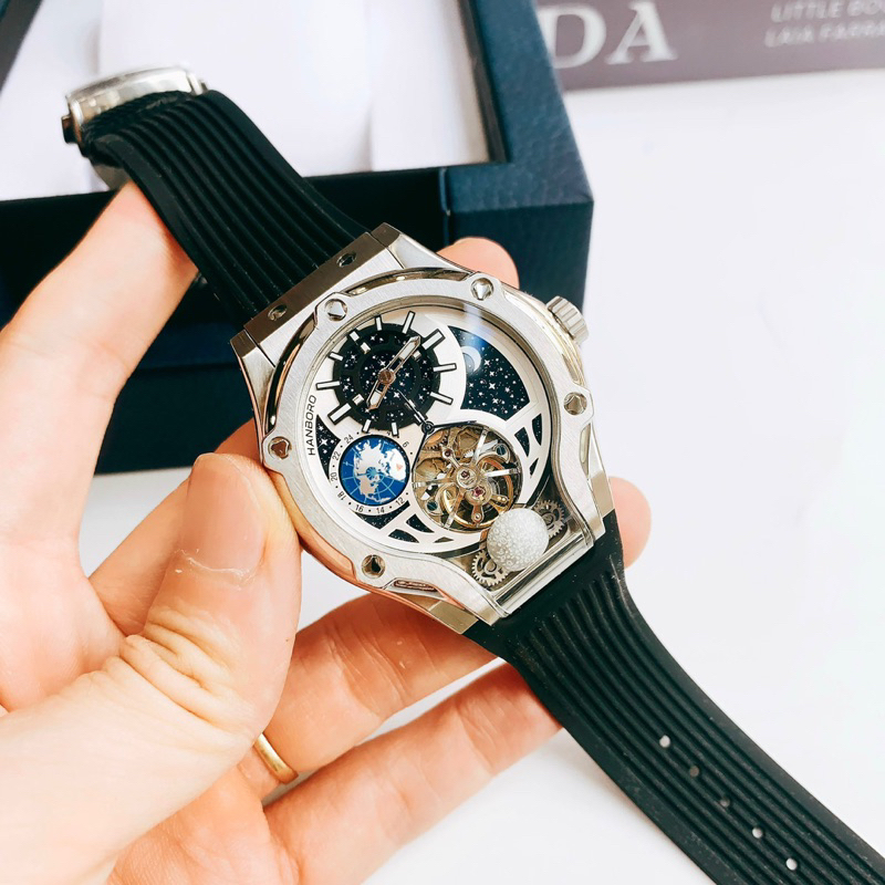 Đồng Hồ Nam Huboler Hanboro Automatic , Dây Cao Su , Size 45mm fullbox